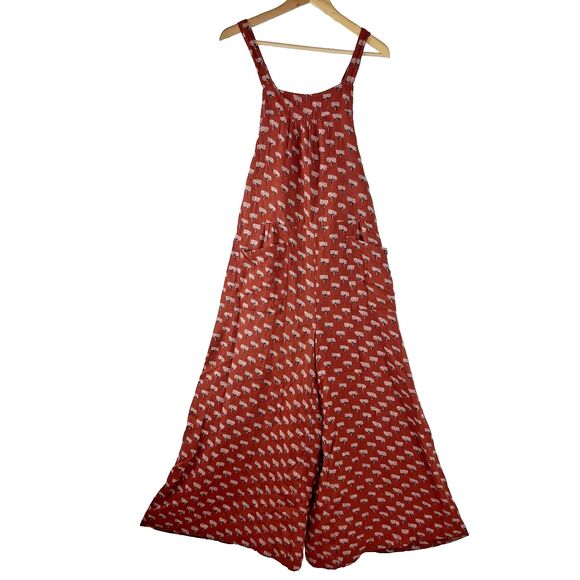 Natural Life Dakota Tie Overall Jumpsuit Size L Rust Tree Print Wide Leg Boho - Picture 5 of 15